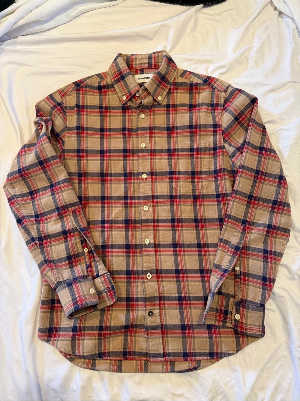 Taylor Stitch Jack Flannel Plaid Button-Down Shirt - Beige, Red & Navy 38